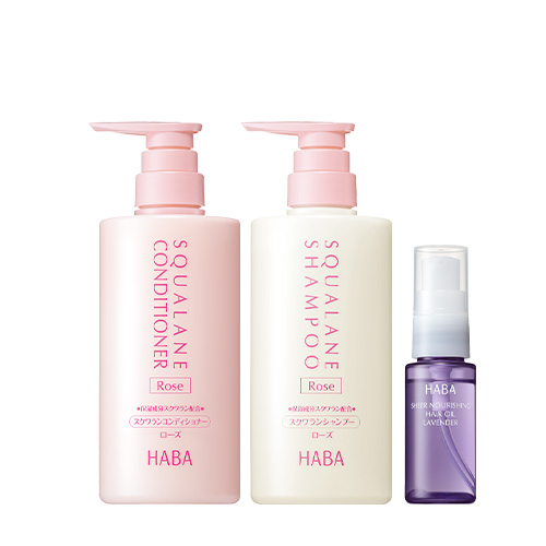 スクワランシャンプー・コンディショナーセット＜ローズ＞ヘアオイルつき